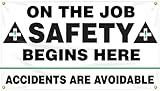 Accuform Signs MBR422 Motivational Safety Banner, Legend ON THE JOB SAFETY BEGINS HERE - ACCIDENTS A
