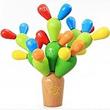 Ajusen 木のおもちゃ サボテン ウチワ 積み木 カラー認識 バランス訓練 子供 知育玩具