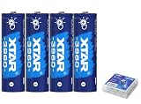 XTAR 3960mWh AA単3形 [電量表示LEDインジケータ内蔵]リチウムイオンバッテリー 1.5V ４本セット 専用電池ケース付 Li-ion 2500mAh 1500回以上の充電が可能 最大3A放電