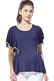 Sweet Mommy マタニティトップス 授乳口付き 授乳服 Tシャツ ラッフルスリーブ とろみ授乳カットソー 長め丈 きれいめ オフィス 春 夏 半袖 産前産後 大きいサイズ L ネイビー