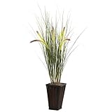 Nearly Natural 6745 Grass with Cattails and Bamboo Planter, Green by Nearly Natural