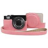 VOVMOEYA Panasonic Lumix DC-TZ99用ケース - Lumix TZ99/ZS99ケース用PUレザー傷防止カバー、取り外し可能な保護カバー付き、調節可能なショルダーストラップ付き, ピンク