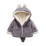 コート アウターウエア ベビー服　キッズ　子ども　フード付き 防寒裏起毛　ウサギ 耳　男女兼用 (70cm, グレー)