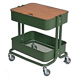 キッチン収納 2段キッチンワゴン 天板付きワゴン キャスター付き サイドテーブル スチールラック ベビーワゴン カラー6色 (カーキ)