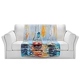 ブランケットウルトラソフトFuzzy 4サイズ！DIANOCHEデザインからby Karen Tarlton Harbor Boats SunriseホームDecor Unique Designer芸