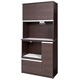 【国産 大川家具 開梱設置無料 完成品】食器棚 キッチン収納 レンジ台 キッチン 収納 キッチンキャビネット キッチンボード (ブラウン木目, 幅90cm)