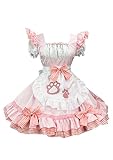 [OMZIN] メイド服 コスプレ ゴスロリ ロリータ 制服 リボン ニーハイ ワンピース かわいい ロリー服 蝶結ぶ 衣装 和風 メイド服 半袖 制服 ライトピンク 3XL
