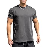 [KULIXI] トレーニングウェア メンズ ジム tシャツ スポーツ ストレッチ 綿100% 半袖 丸首 筋トレ フィットネス カジュアル アクティブ 無地 Tシャツ 5423 ダークグレー 2XL