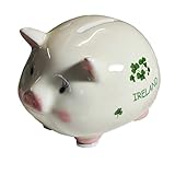 Fine Porcelain Piggy Bank withアイルランドシャムロックデザイン