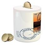 ロンドンPiggy Bank by lunarable , England great Britainヴィンテージ消印with Night Sightのロンドン都市景観プリント、印刷セラミックコイン銀
