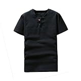 [Blostirno] ブロステルノ メンズ リネン リネンシャツ 綿麻 半袖 無地 Ｔシャツ ヘンリーネック 夏(JT11-B2L)