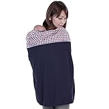 授乳ケープ マルチケープ ケープ 抱っこ紐ケープ おんぶ紐 ケープフード付き チェック柄 クリップ付き (レッド×ブルー)