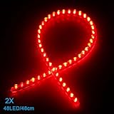 ライト，SODIAL(R)2ｘ48 LED車のストリップアンダーライトネオン足元柔軟な防水リニア - 赤