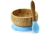 Baby Toddler Bamboo Spill Proof Stay Put Suction Bowl. Bye Bye Plastic + Spoon Soft Tip Teether NO-B