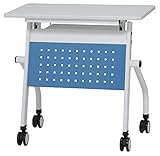 会議テーブル 跳ね上げ式 W750×D450×H720 幕板付き　スタックテーブル　GD-634M (天板ホワイト×幕板ブルー)