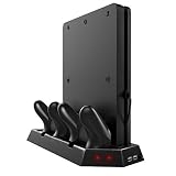 Kootek PS4スリム用冷却ファン付き縦置きスタンド - ソニーPlayStation 4コントローラーデュアル充電ステーション