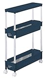 サンコープラスチック キッチンワゴン ルーチェワゴンテーブル3段スリム TPW-1121 キャスター付 ダークブルー 約幅15.2×奥行49.9×高さ65.4cm 452153