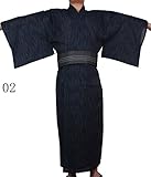 浴衣通気性の綿の汗蒸し服日本の着物 (浴衣+帯) (M, 02)