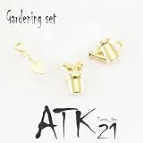 [ATK21] (3個セット）ガーデニング シャベル 植木鉢 ジョウロ アシンメトリー ピアス 遊び心 おもしろ ピアス メンズ レディース ユニセックス アクセサリー (ゴールド)