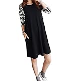 (ミウォルナ) Miwoluna マタニティ ワンピース 授乳口あり ボーダー 長袖 フリーサイズ (ブラック)