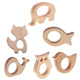 Dovewill 6個セット　ティースリング　おしゃぶり　ウッ製　　動物形状　キュート　ジュエリー作り