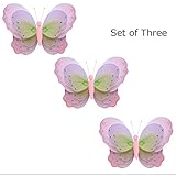 Set of 3 : HangingバタフライピンクパープルグリーンTriple Layeredナイロンメッシュ蝶赤ちゃん保育園寝室女の子部屋天井壁装飾ウェディング誕生日パーティーブライダルシャワーデ