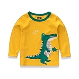 PANCY 子供服 春秋 長袖 Tシャツ キッズ トレーナー 丸い襟 男の子 女の子 可愛い 動物柄 ライオン くま キリン(イエロー,140cm)