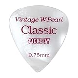 PICKBOY ナカノ VINTAGE CLASSIC（ビンテージ クラシック） 素材：セルロイドピック 形状：ティアドロップ 色：ホワイトパール 0.50mm〜1.20mm 10枚入り (0.75mm)