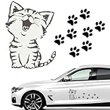 PAVIKE 車ステッカー かわいい猫デカール 車 肉球シール 反射 面白いステッカー 車傷隠しステッカー 取り付けが簡単 おしゃれ 車用防水ステッカー 車やバイクや壁の装飾用品 DIY飾りシール(猫と足跡)