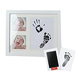 Asiso ベビー 手形 足形 フォトフレーム 写真立て 安全無毒 インク 男の子 女の子 出産祝い 誕生日 記念日 W28×H23CM ホワイト