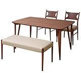 大川家具 天板UV塗装ウォールナット突板ダイニングテーブル・チェア・ベンチ4点セット ブラウン SKT-0046