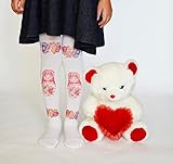 ☆子ども用デザインタイツ☆ホワイト＆マトリョーシカ40デニール