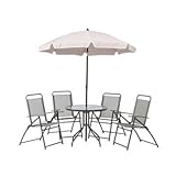北欧テイストガーデンテーブル&折りたたみチェアー6点セット パラソル付き