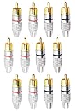shymie 金メッキ RCA プラグ rca 端子 ミキサー ターミナル はんだレス オス ジャック オーディオケーブル レッド ブラック 12 個 セット