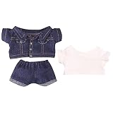 niannyyhouse　15cm ぬいぐるみ 服　ジーンズジャケット　白いTシャツ　綿人形の服　着せ替え (navy blue)