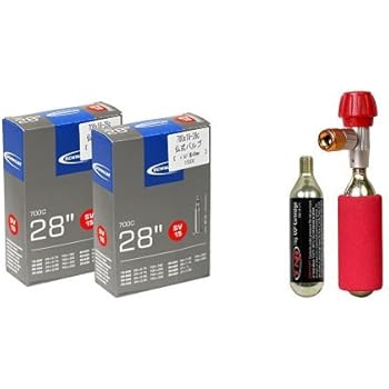 【おすすめセット】SCHWALBE(シュワルベ) 【正規品】700x18-28Cチューブ 仏式 バルブ 【2個セット】 1個 + TNI  CO2 ボンベセット (バルブタイプ) 1個