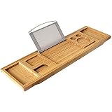 バスタブトレイ、竹浴槽キャディートレイ付きワイングラスとブックホルダー、バスタブの側面を拡張してサポートストレージオーガナイザーラック YHLZ バスタブトレイ、竹浴槽キャディートレイ付きワイングラスとブックホルダー、バスタブの側面を拡張してサポートストレージオーガナイザーラック YHLZ