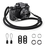 VOVMOEYA カメラストラップ、カメラネックストラップ ショルダーストラップ Fujifilm XS20 XT5 XH2S Nikon Zf Z8 Z30 Canon EOS R6 R7 R8 R10 R50 Sony A6400 A6700 A7C II A7IV カメラストラップロープ - ブラック