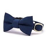 ぽぽねこ リボン付き猫首輪 コットンプレーン セイフティーバックル・鈴付き・ハゲにくい・日本製 (紺, M)