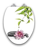 TOPSEAT Art of Acryl 長形 トイレシート 低速閉鎖クローム丁番付き 木製 睡蓮