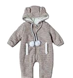 icoup カバーオール 子供服 防寒 ポリエステル ロンパース 長袖 帽子付き 可愛い ベビー 赤ちゃん 秋冬 女の子 男の子 出産祝い グレー 66