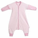 LETTAS 春夏 赤ちゃん 取り外し可能なジップスリーブ，100% 綿 ストライプ寝袋(スリーパー),0.5Tog (M（18-36 月）, ピンク)