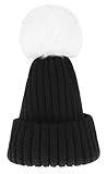 C-Princess 子供 帽子 ニット キャップ ソフト ハット 毛糸帽 ポンポン かわいい ベビー キッズ 幼児 女の子 男の子 秋冬 暖かい 防寒防風 ブラック