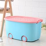 Dewel　収納ボックス 収納ケース　 おもちゃ箱　蓋付き　厚手　滑車付き　移動便利　衣類・玩具・生活雑貨　スッキリ整理　60*38*30CM (ブルー)