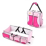 赤ちゃん マザーズバッグ ベビーベッド 外出用 折り畳み オムツ替え 持ち運び便利 大容量 多機能 ポケット多い 旅行 ピンク