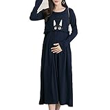 マタニティ ワンピース 授乳口 猫の柄 楽々 ロング 秋 冬 プルオーバー 可愛い