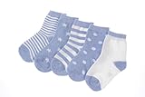 clearly ベビ－ キッズ 靴下 かわいい シンプル 星 ハ－ト ボ－ダ－ 5足セット 6ｹ月～6歳くらい (4-6, 水色)