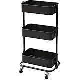 山善(YAMAZEN) バスケットトローリー スリム キャスター付き ラック ダークブラウン 幅27.5×奥行39.5×高さ77cm LSBT-3(DBR)