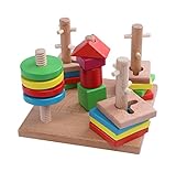 Greencherry 木製カラフルなジオメトリ列形状ソート 型はめパズル　形合わせ　積み木　棒さし 知育玩具　図形、幾何認識 幾何パズル　木製ブロック 子供幼児