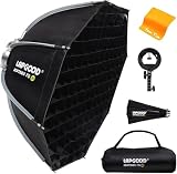 LAPGOOD ブラック ソフトボックス 90 cm / 35.5 インチ、ハニカム グリッド付きクイックリリース折りたたみ式、S タイプ フラッシュ マウント、Bowens マウント、キャリング ケース、スタジオ写真やビデオ フラッシュ用